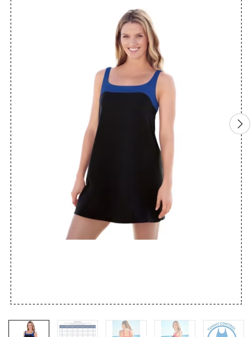 Swimsuits For All Black Swim Top/Dress with Royal Blue Strap Accent Size 34